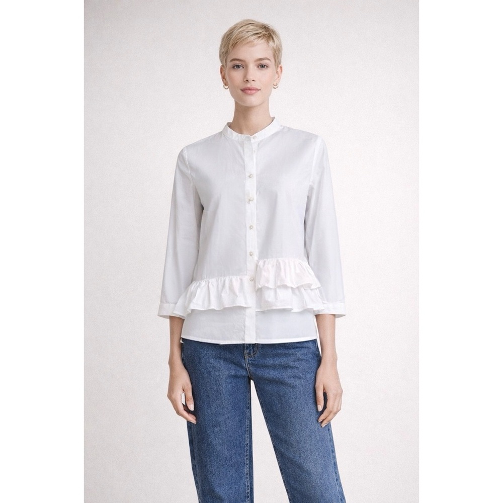 CCO MARKDOWN ZARA 100% Cotton Frilled Poplin Shirt Blouse Colour White Size L